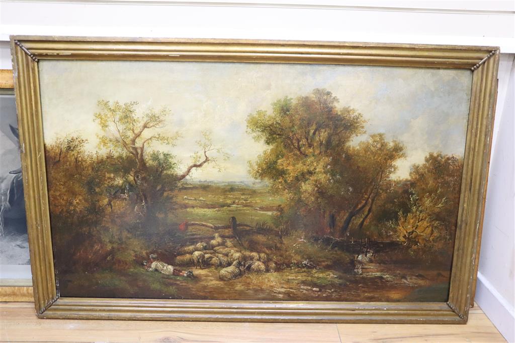 W. R. Stone (19th C.) Shepherd boy and flock in an extensive landscape 74 x 126cm